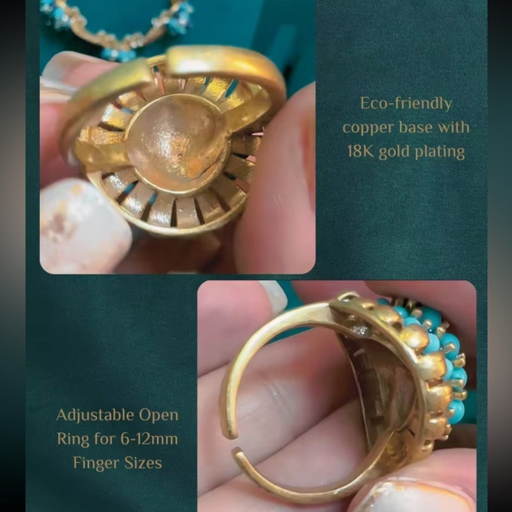 Golden Age Victorian Turquoise Treasure Antique Brass Masterpiece Ring - Picture 12 of 14